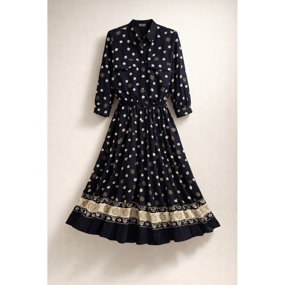 Vintage 1980s Edgy Statement Retro Grandma Flowy Modern Secretary Dress - Picture 2 of 10